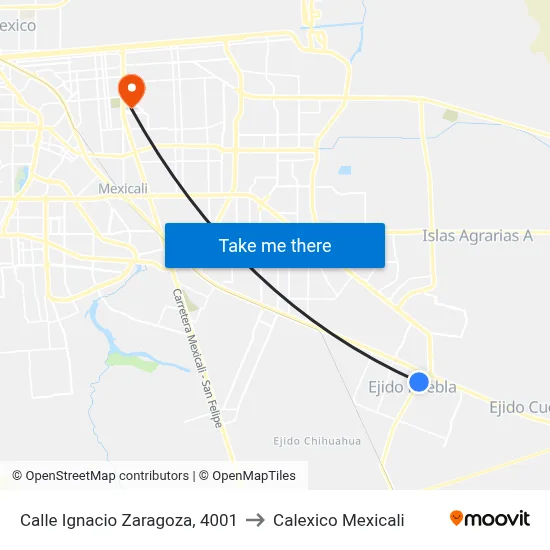 Calle Ignacio Zaragoza, 4001 to Calexico Mexicali map