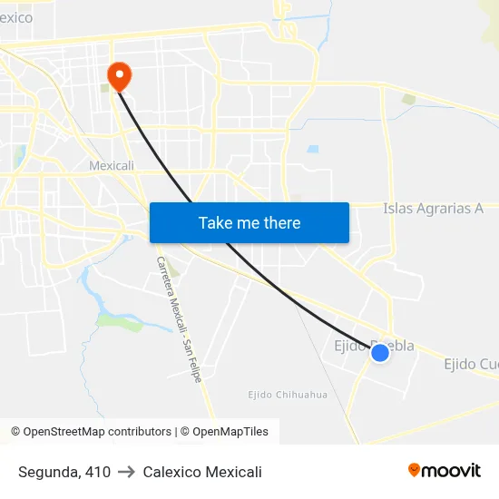 Segunda, 410 to Calexico Mexicali map
