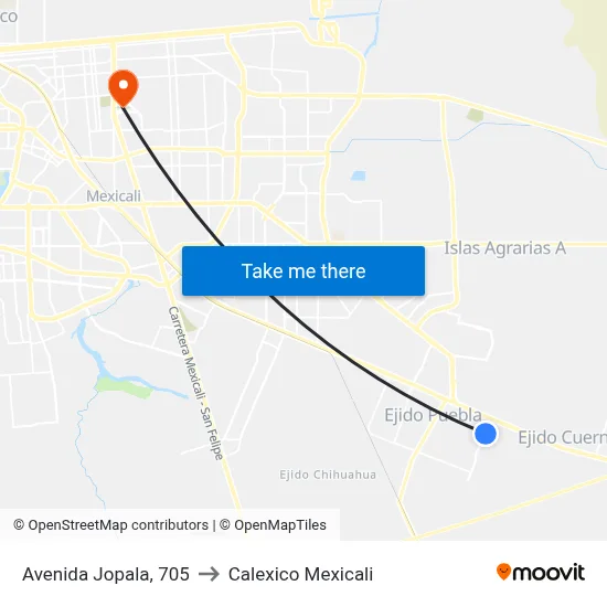 Avenida Jopala, 705 to Calexico Mexicali map