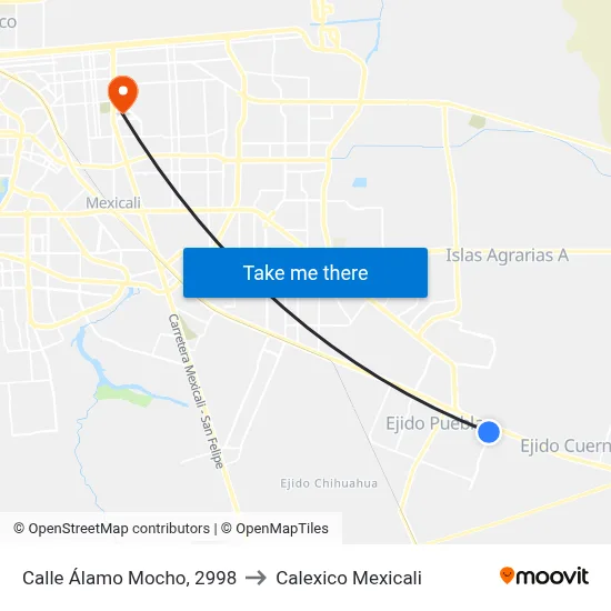 Calle Álamo Mocho, 2998 to Calexico Mexicali map