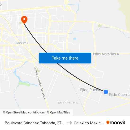 Boulevard Sánchez Taboada, 2790 to Calexico Mexicali map