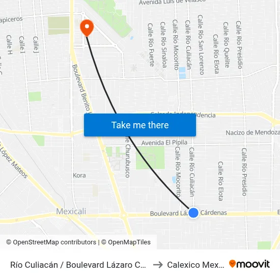 Río Culiacán / Boulevard Lázaro Cárdenas to Calexico Mexicali map