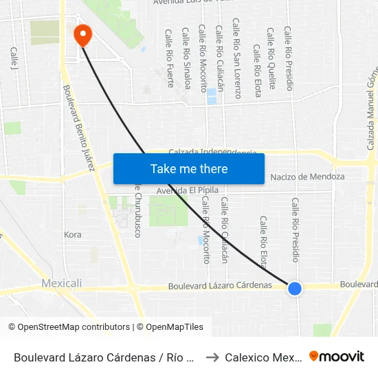 Boulevard Lázaro Cárdenas / Río Presidio to Calexico Mexicali map