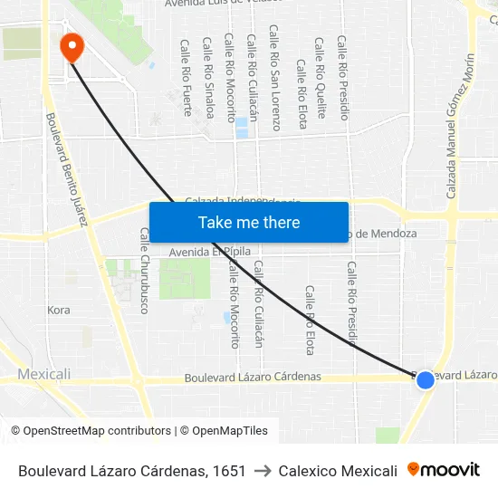 Boulevard Lázaro Cárdenas, 1651 to Calexico Mexicali map