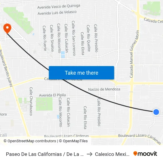 Paseo De Las Californias / De La Joya to Calexico Mexicali map