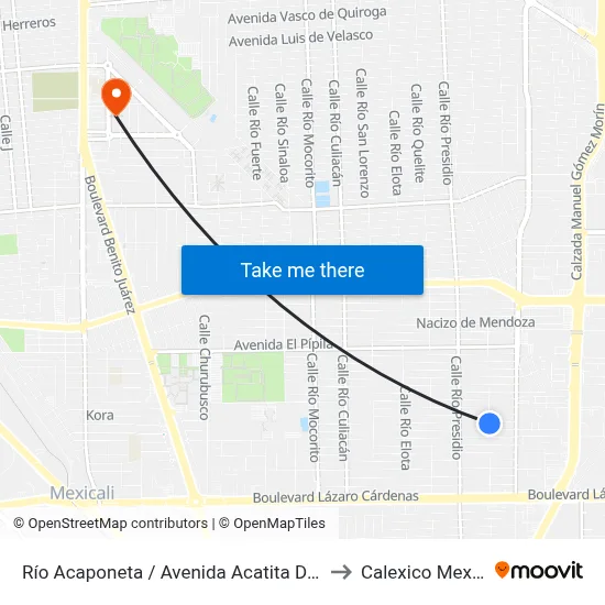 Río Acaponeta / Avenida Acatita De Baján to Calexico Mexicali map