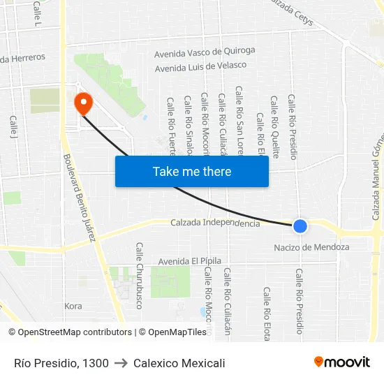 Río Presidio, 1300 to Calexico Mexicali map