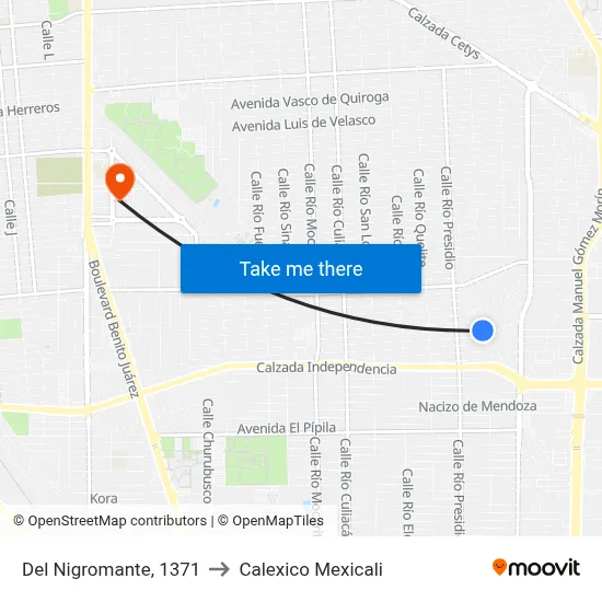 Del Nigromante, 1371 to Calexico Mexicali map