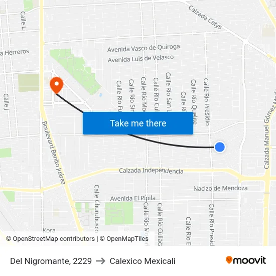 Del Nigromante, 2229 to Calexico Mexicali map