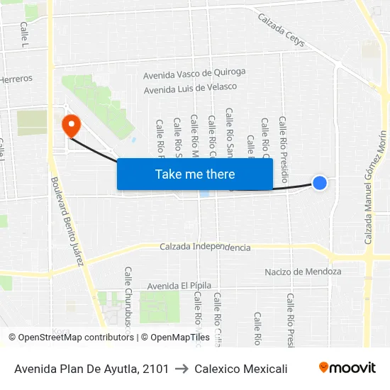 Avenida Plan De Ayutla, 2101 to Calexico Mexicali map