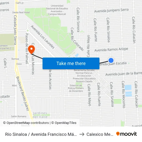Río Sinaloa / Avenida Francisco Márquez, 702 to Calexico Mexicali map