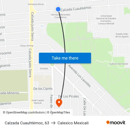 Calzada Cuauhtémoc, 63 to Calexico Mexicali map