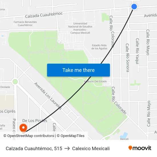 Calzada Cuauhtémoc, 515 to Calexico Mexicali map