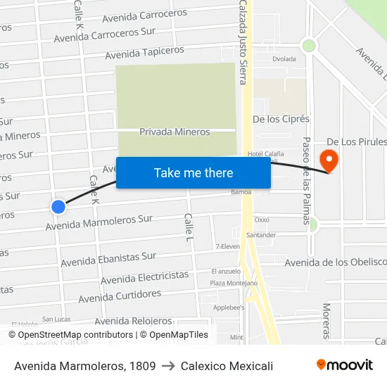 Avenida Marmoleros, 1809 to Calexico Mexicali map