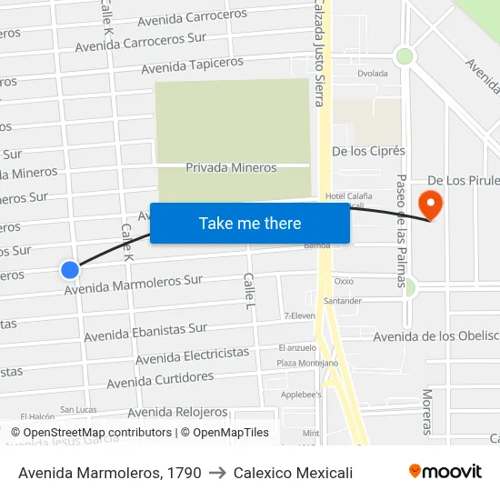 Avenida Marmoleros, 1790 to Calexico Mexicali map