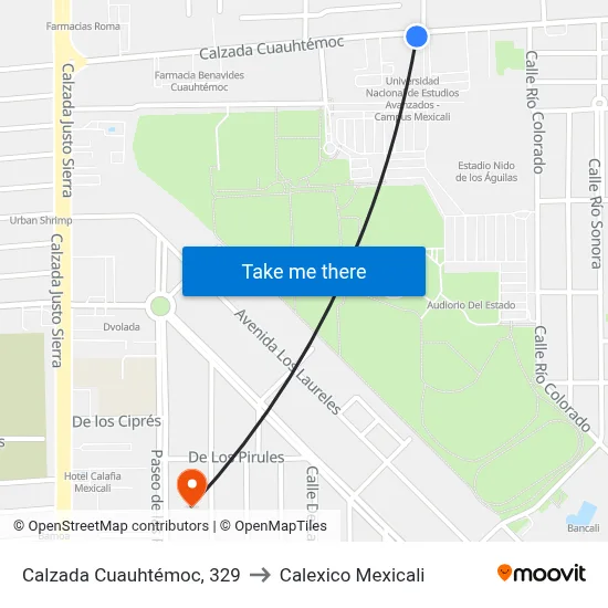 Calzada Cuauhtémoc, 329 to Calexico Mexicali map