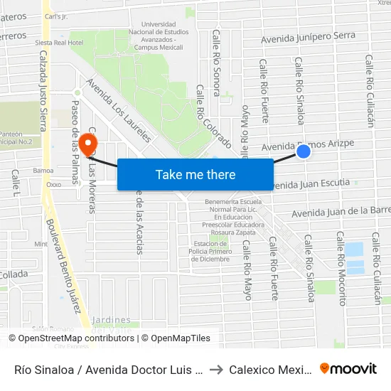 Río Sinaloa / Avenida Doctor Luis Mora to Calexico Mexicali map