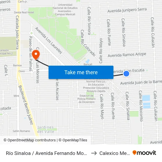 Río Sinaloa / Avenida Fernando Montes De Oca to Calexico Mexicali map