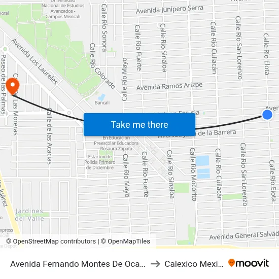 Avenida Fernando Montes De Oca, 1099 to Calexico Mexicali map