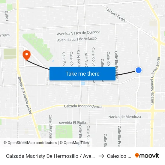 Calzada Macristy De Hermosillo / Avenida Ignacio Comonfort to Calexico Mexicali map