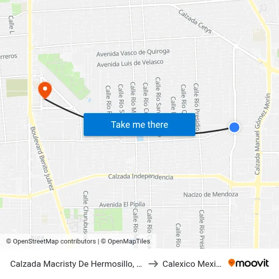 Calzada Macristy De Hermosillo, 1580 to Calexico Mexicali map