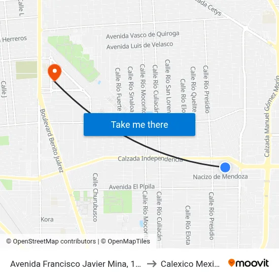 Avenida Francisco Javier Mina, 1398 to Calexico Mexicali map