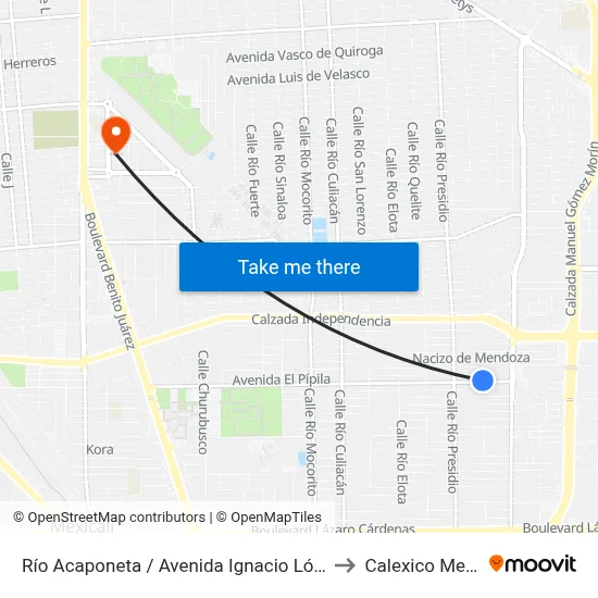 Río Acaponeta / Avenida Ignacio López Rayón to Calexico Mexicali map