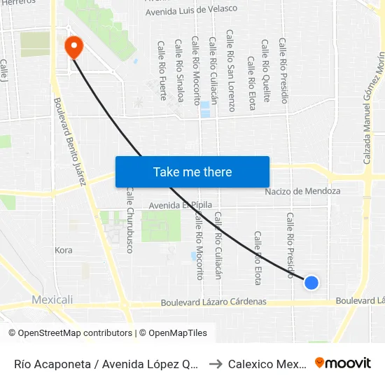 Río Acaponeta / Avenida López Quezada to Calexico Mexicali map