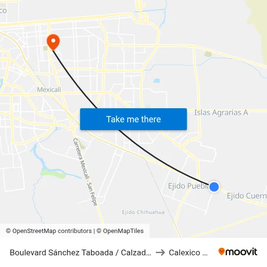 Boulevard Sánchez Taboada / Calzada Heróica Puebla to Calexico Mexicali map