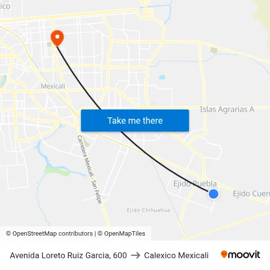 Avenida Loreto Ruiz Garcia, 600 to Calexico Mexicali map