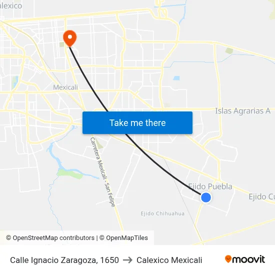 Calle Ignacio Zaragoza, 1650 to Calexico Mexicali map
