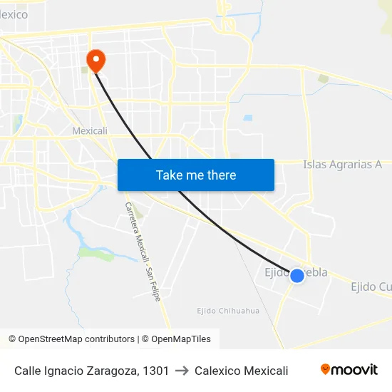 Calle Ignacio Zaragoza, 1301 to Calexico Mexicali map