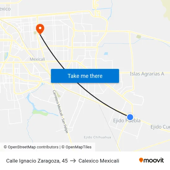 Calle Ignacio Zaragoza, 45 to Calexico Mexicali map