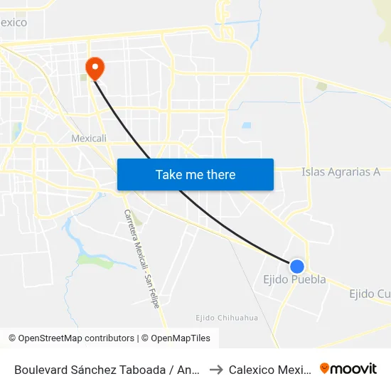 Boulevard Sánchez Taboada / Ankerita to Calexico Mexicali map