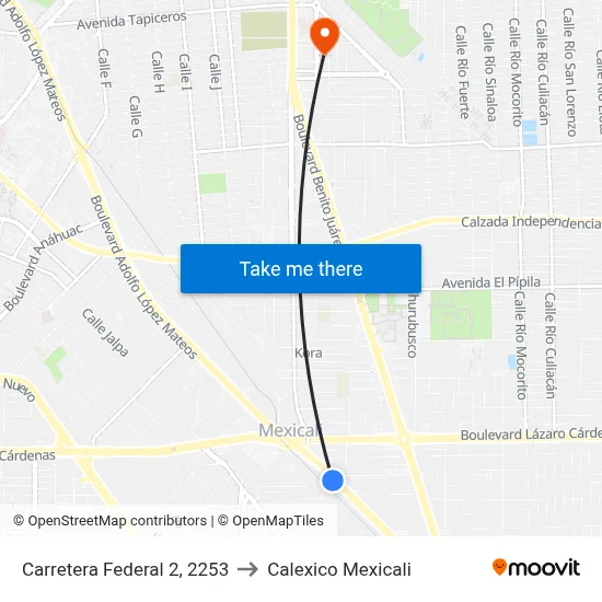 Carretera Federal 2, 2253 to Calexico Mexicali map
