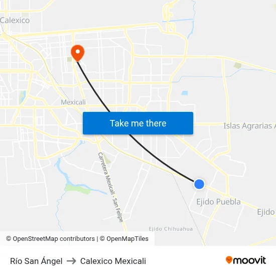 Río San Ángel to Calexico Mexicali map