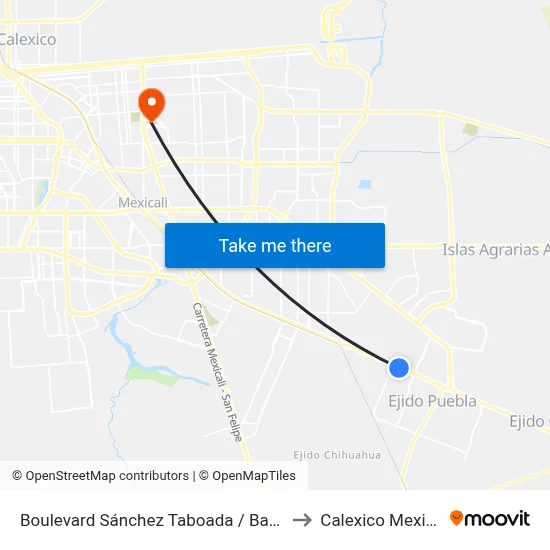 Boulevard Sánchez Taboada / Baritina to Calexico Mexicali map