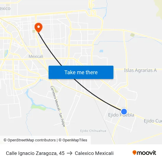 Calle Ignacio Zaragoza, 45 to Calexico Mexicali map