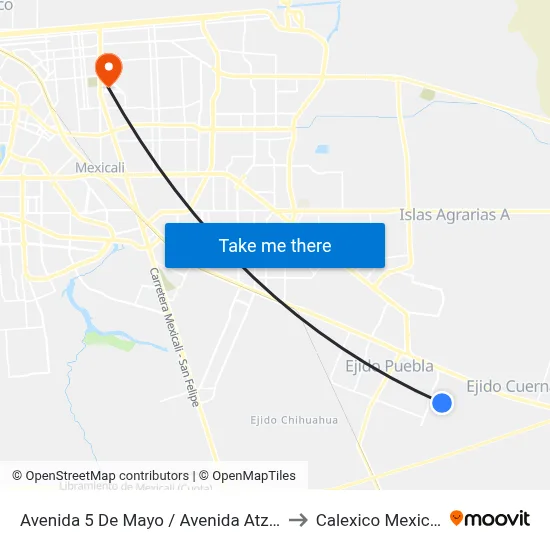 Avenida 5 De Mayo / Avenida Atzala to Calexico Mexicali map