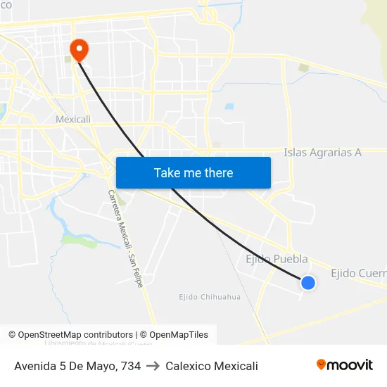 Avenida 5 De Mayo, 734 to Calexico Mexicali map