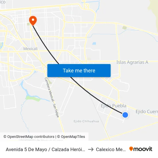 Avenida 5 De Mayo / Calzada Heróica Puebla to Calexico Mexicali map