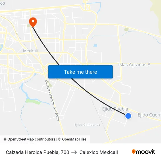 Calzada Heroica Puebla, 700 to Calexico Mexicali map