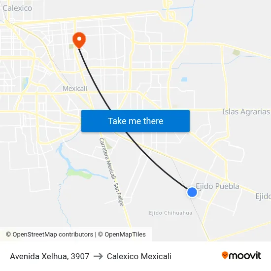 Avenida Xelhua, 3907 to Calexico Mexicali map