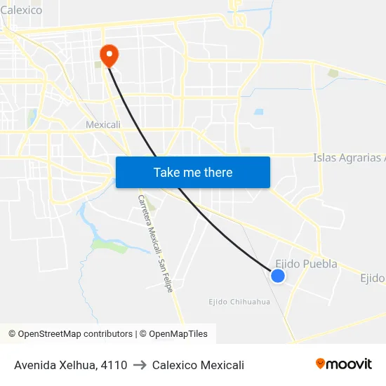 Avenida Xelhua, 4110 to Calexico Mexicali map