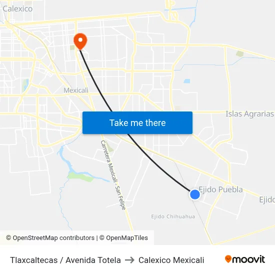 Tlaxcaltecas / Avenida Totela to Calexico Mexicali map