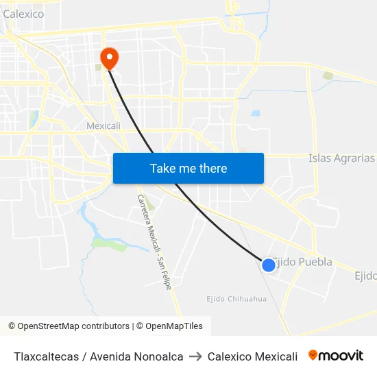 Tlaxcaltecas / Avenida Nonoalca to Calexico Mexicali map