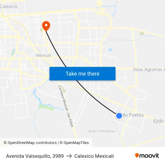 Avenida Valsequillo, 3989 to Calexico Mexicali map