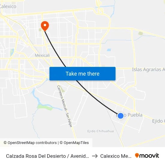 Calzada Rosa Del Desierto / Avenida Chiautla to Calexico Mexicali map