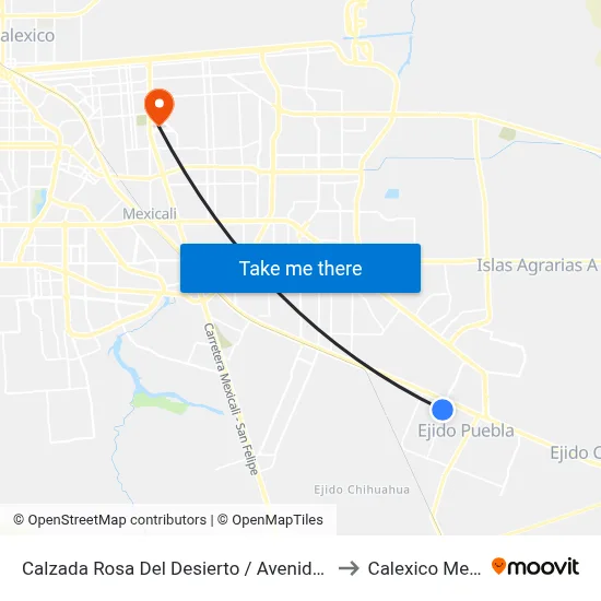 Calzada Rosa Del Desierto / Avenida Nazarena to Calexico Mexicali map