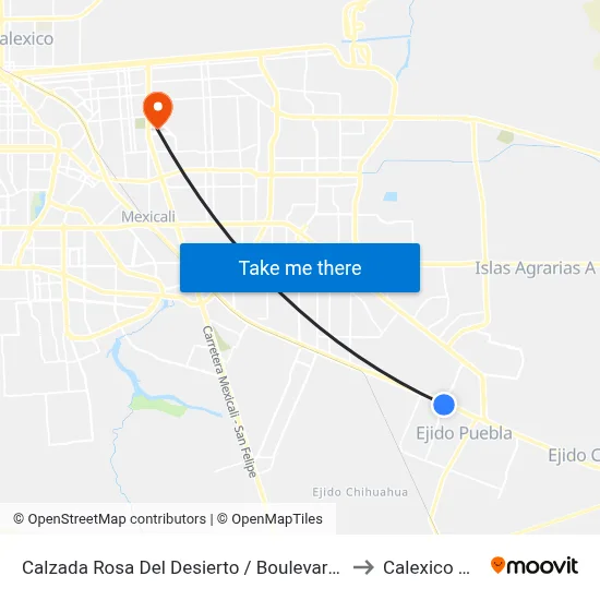 Calzada Rosa Del Desierto / Boulevard Sánchez Taboada to Calexico Mexicali map
